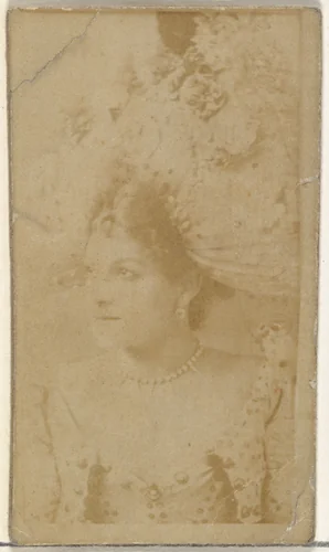 [Actress wearing ornate hat], from the Actors and Actresses series (N145-8) issued by Duke Sons & Co. to promote Duke Cigarettes by W. Duke, Sons & Co., photograph, 1890-1895