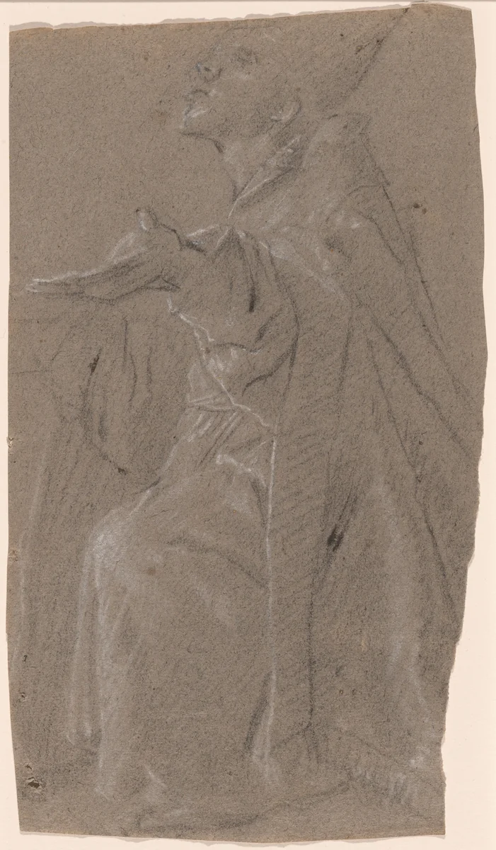 Bishop Saint in Supplication by Pietro Bernardi, drawing, 1614-1623