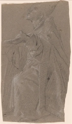 Bishop Saint in Supplication by Pietro Bernardi, drawing, 1614-1623
