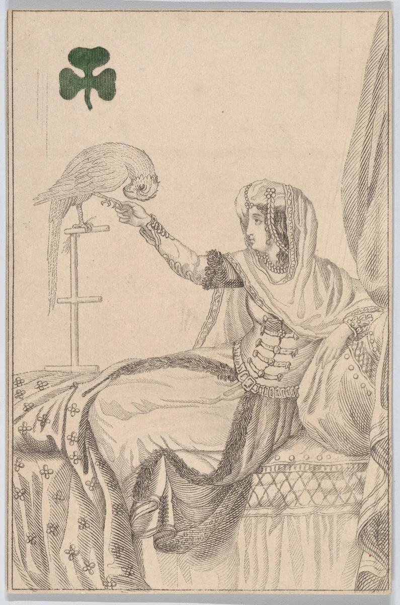 Queen (Zulemer from Algiers), from "Court Game of Geography" by William and Henry Rock, print, 1838-1855