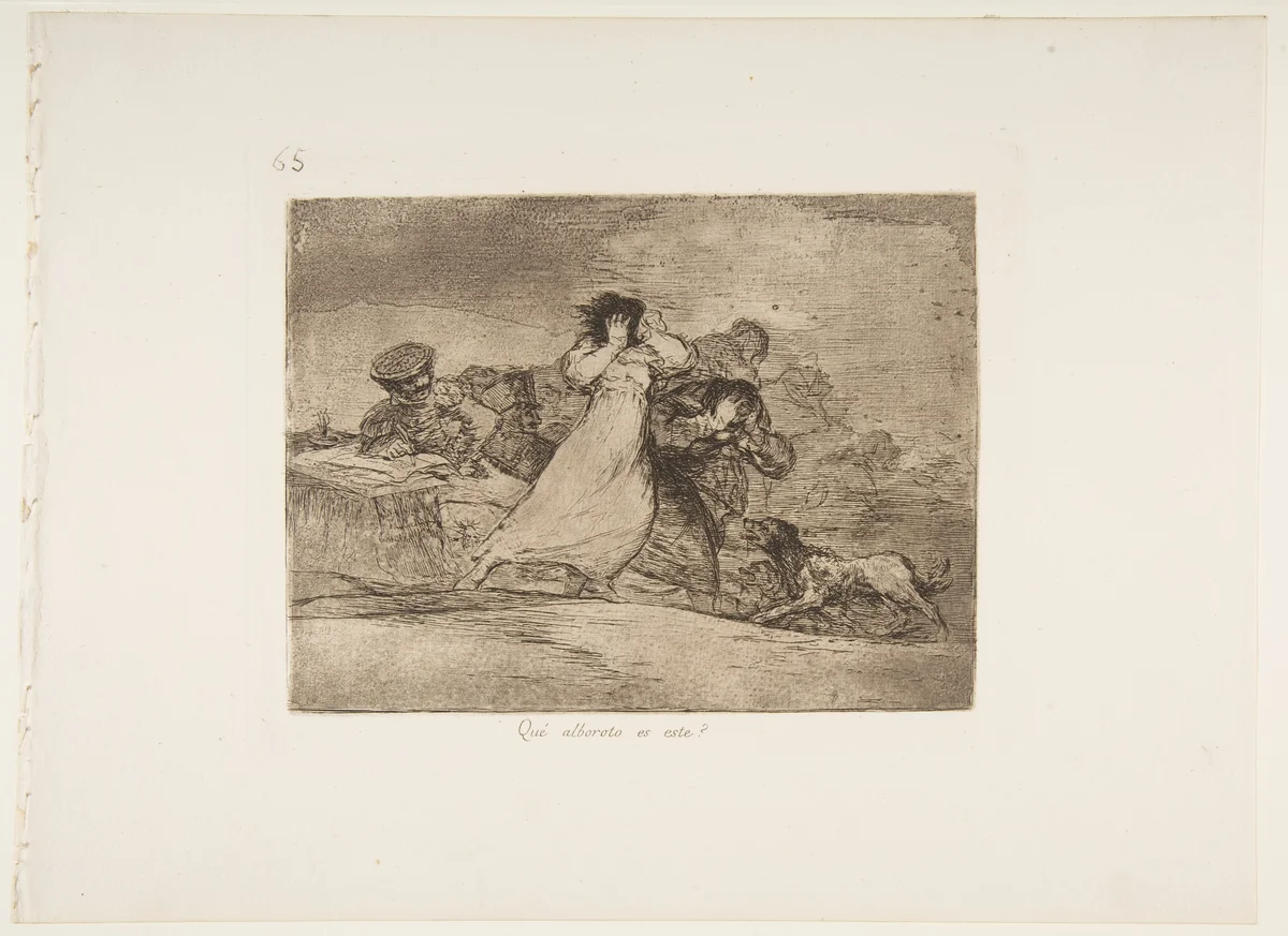 Plate 65 from "The Disasters of War" (Los Desastres de la Guerra): 'What is this hubbub?' (Qué alboroto es este?) by Goya, print, 1814-1815