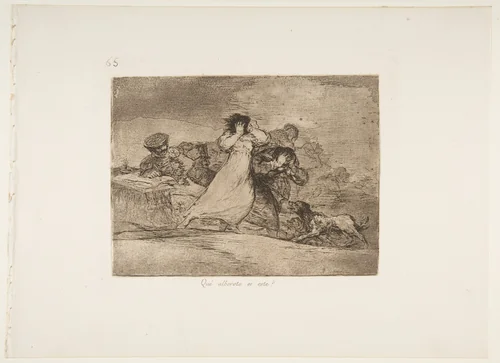 Plate 65 from "The Disasters of War" (Los Desastres de la Guerra): 'What is this hubbub?' (Qué alboroto es este?) by Goya, print, 1814-1815
