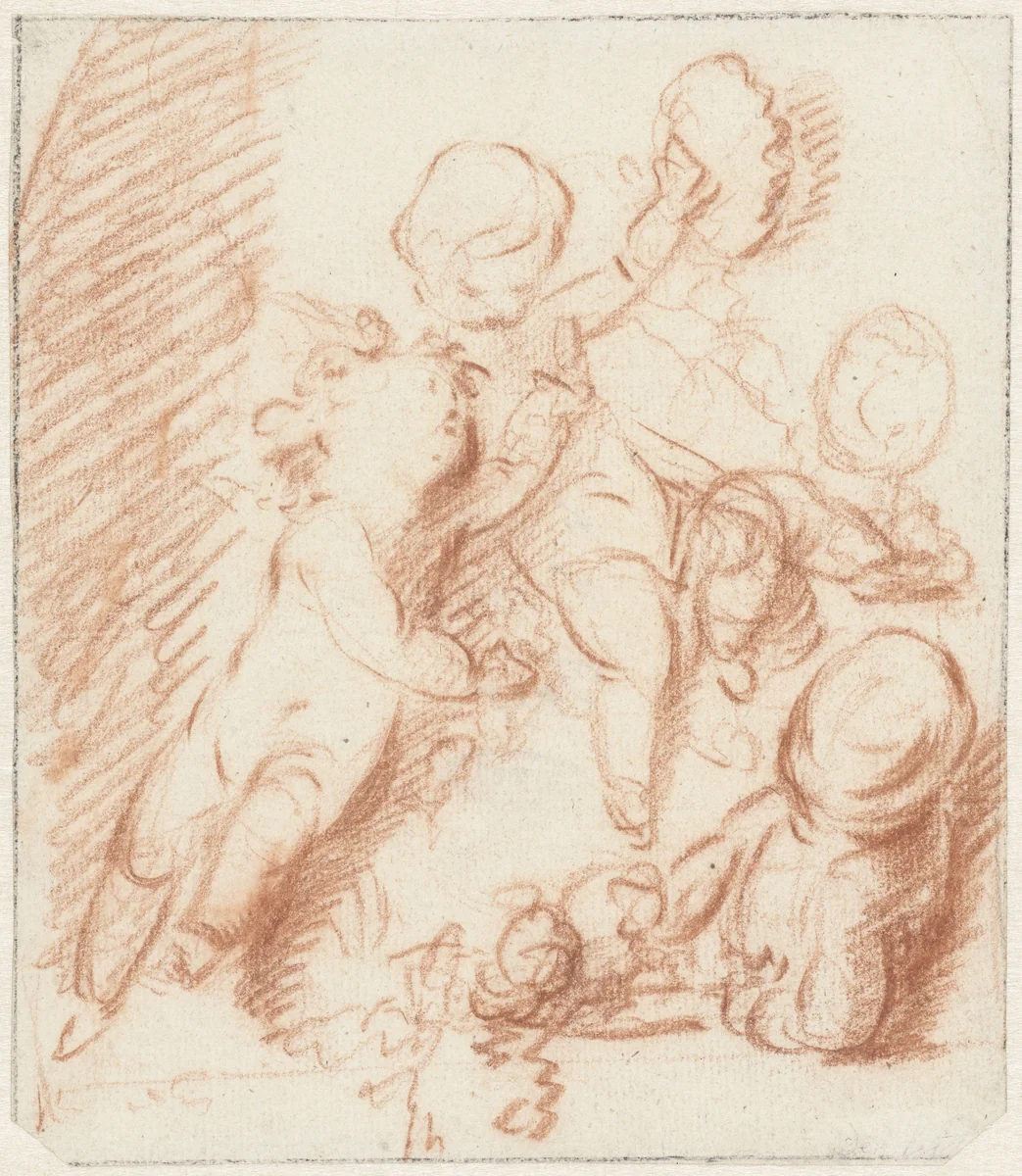 Ontwerp voor een deur- of schoorsteenstuk met drie putti by Jacob de Wit, drawing, 1705-1754