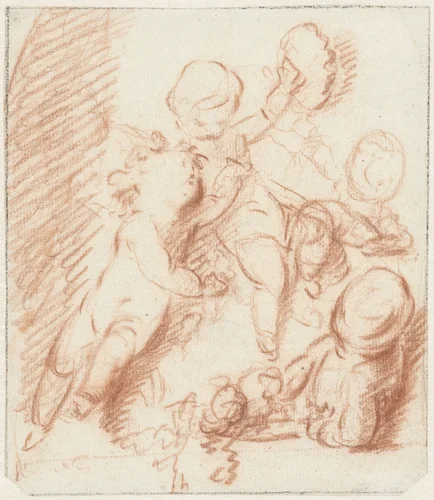 Ontwerp voor een deur- of schoorsteenstuk met drie putti by Jacob de Wit, drawing, 1705-1754