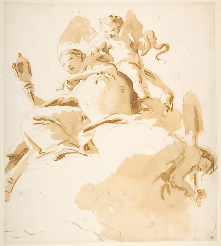 Seated Woman with a Winged Putto by Giovanni Battista Tiepolo, drawing, 1696-1770