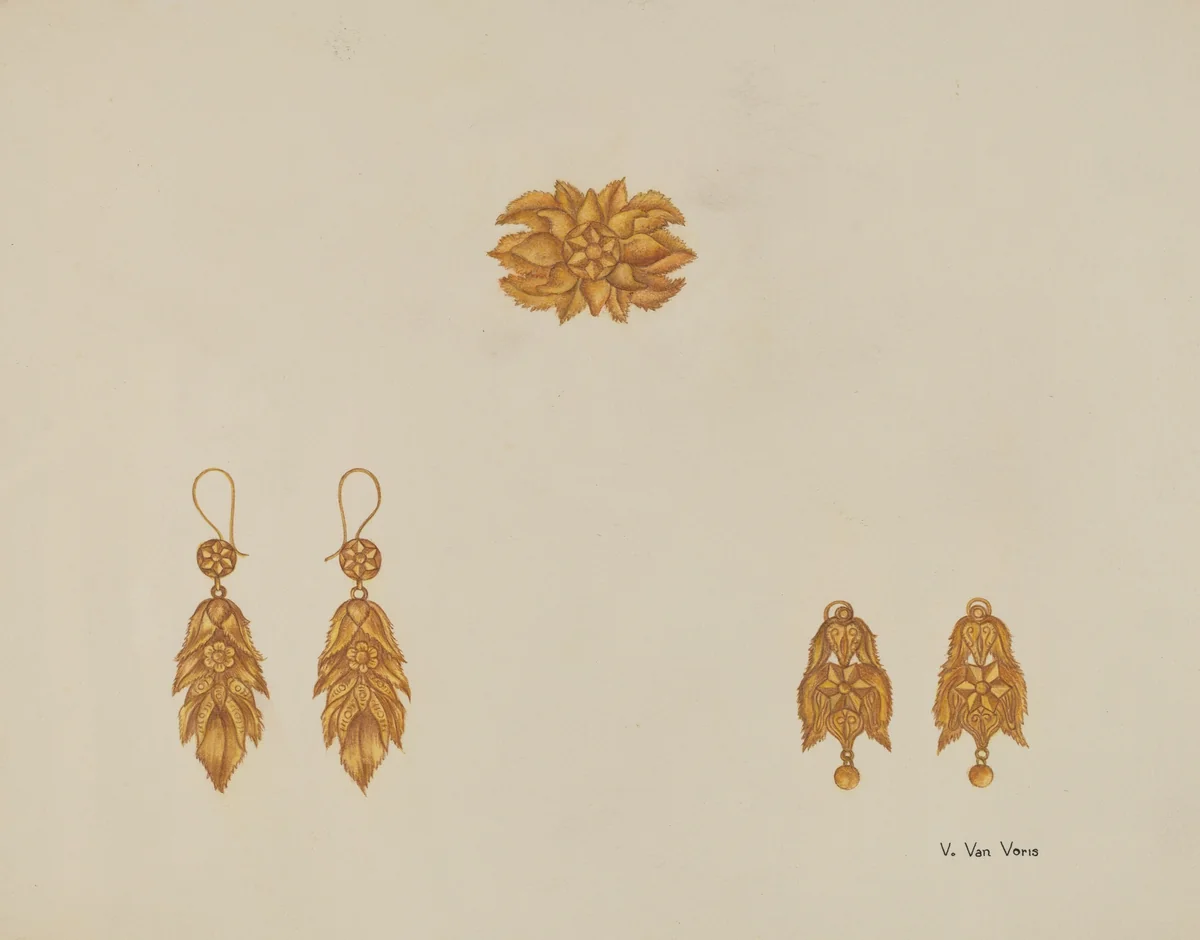 Brooch and Earrings by Vera Van Voris, index of american design, 1937