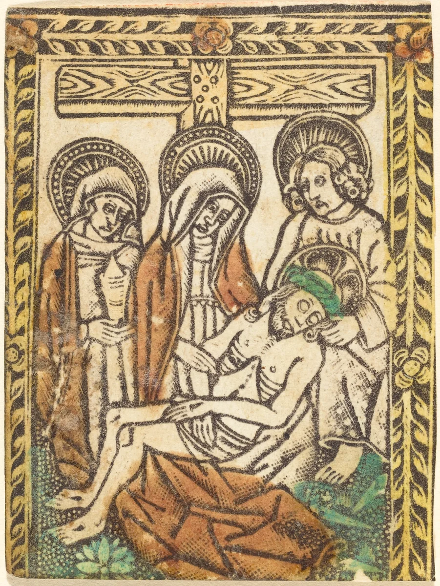 The Lamentation by Master of the Borders with the Four Fathers of the Church, print, 1460-1480