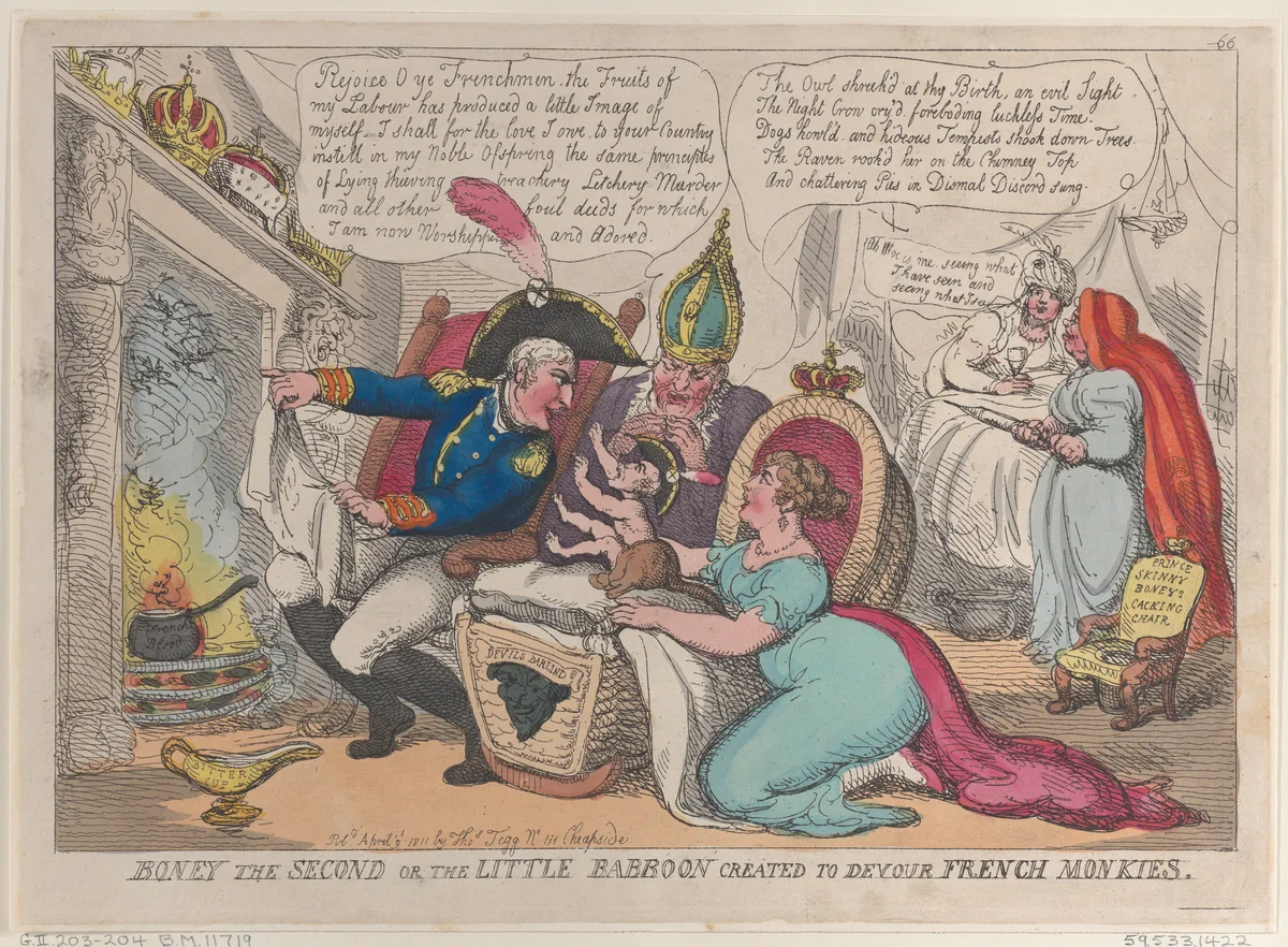 Boney The Second or the Little Babboon Created to Devour French Monkies by Thomas Rowlandson, print, 1811