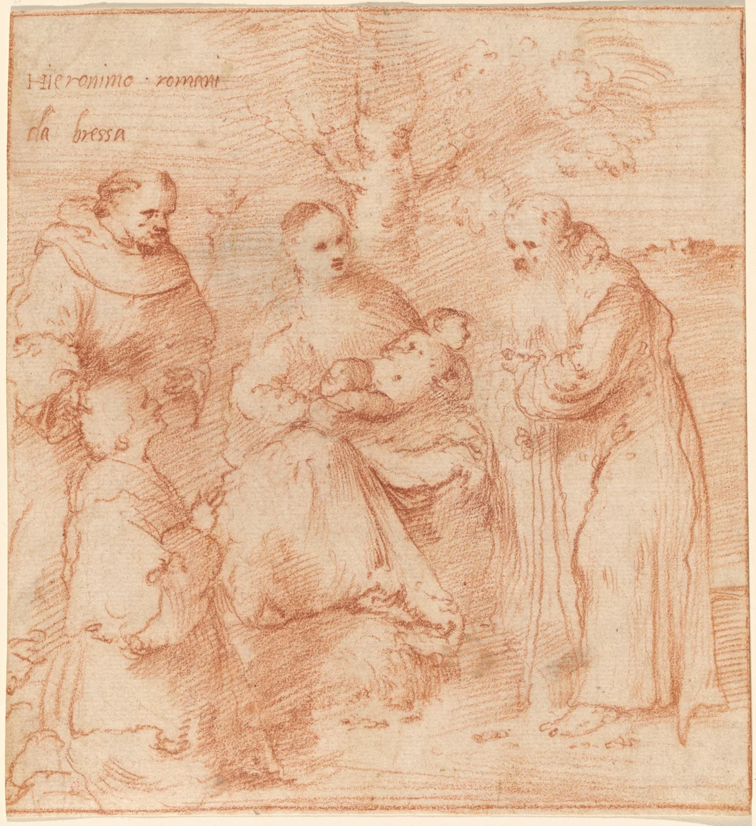 The Madonna and Child with Saints Francis and Anthony Abbot and a Donor by Girolamo Romanino, drawing, 1515-1519