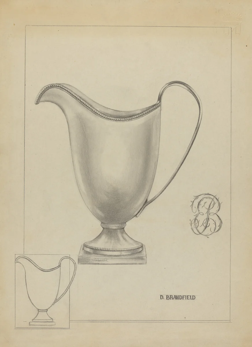 Silver Pitcher by D. Brandfield, index of american design, 1937
