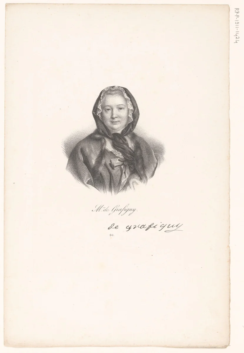 Portret van Françoise de Graffigny by veuve Delpech, print, 1818-1842