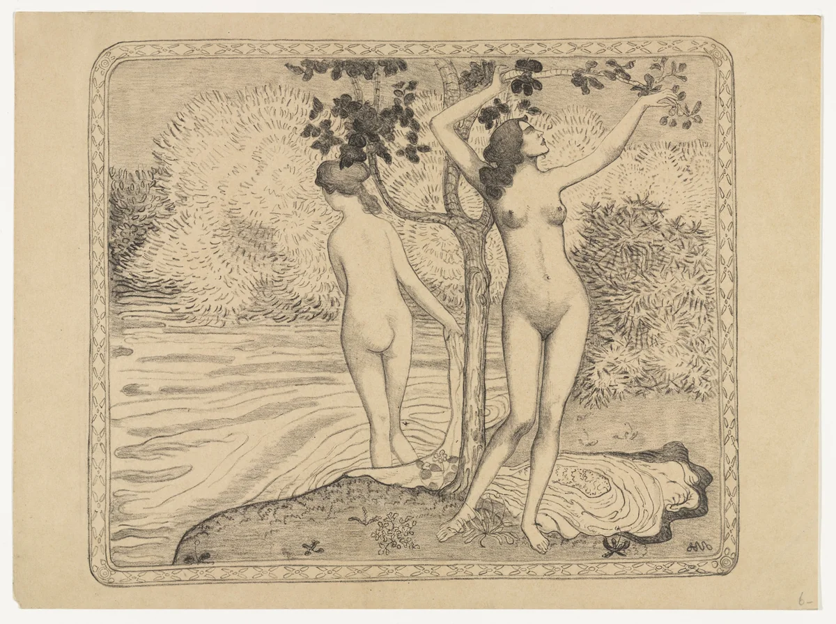 Two Nude Bathers Under a Tree at the Water's Edge (Deux baigneuses nues sous un arbre au bord de l'eau) by Aristide Maillol, print, 1895