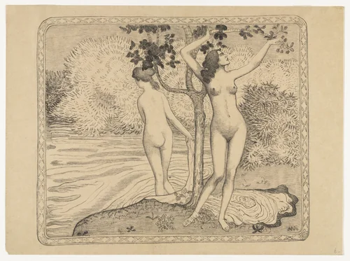 Two Nude Bathers Under a Tree at the Water's Edge (Deux baigneuses nues sous un arbre au bord de l'eau) by Aristide Maillol, print, 1895