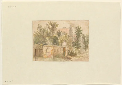 Stadshuizen boven een gracht by Jan Griffier, drawing, 1655-1718