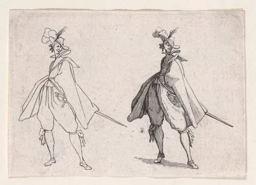 Copy of Le Gentilhomme au Grand Manteau, Vu de Face (Gentleman with a Large Mantle, Viewed from the Front), from "Les Caprices" Series A, The Florence Set by anonymous, print, 1620-1700