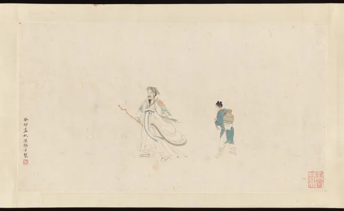 Two figures after Qiu Ying by Liu Yanchong, painting, 1843