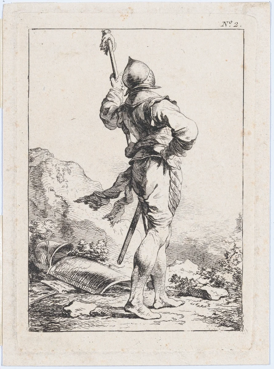 Standing Soldier Seen from Behind by Philippe-Jacques de Loutherbourg, print, 1755-1771