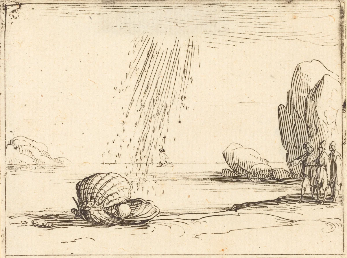 Oyster with Pearl by Jacques Callot, print, 1592-1635