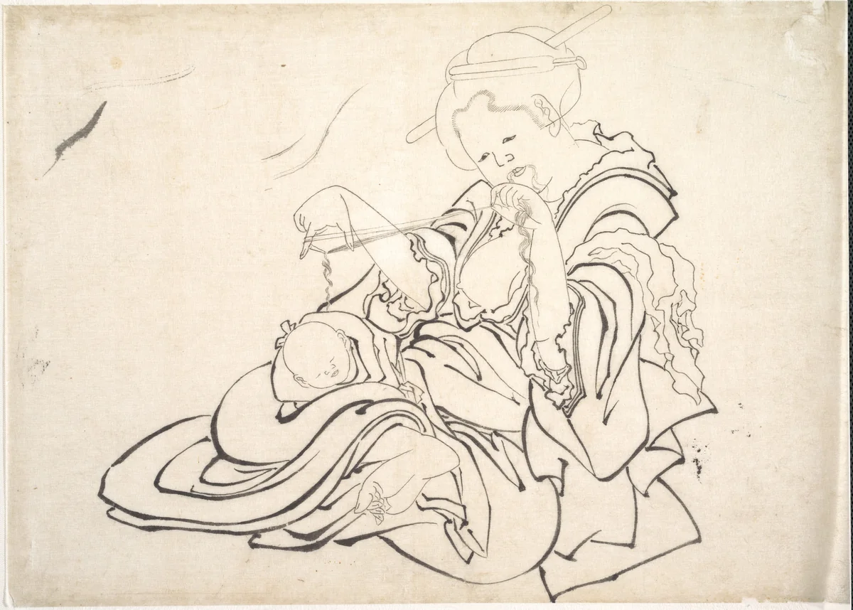 A Woman and Baby by Katsushika Hokusai (葛飾 北斎), print, 1830-1839