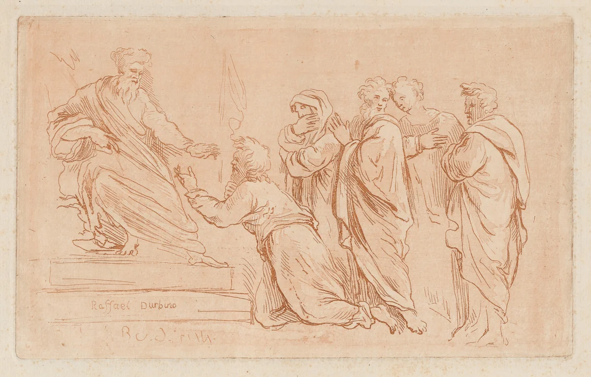 Adonias Imploring the Grace of Solomon or Jeroboam Kneeling before Rehoboam by Amico Aspertini
Raphael, print, 1770-1799