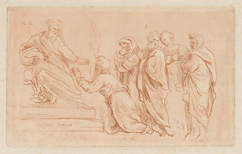 Adonias Imploring the Grace of Solomon or Jeroboam Kneeling before Rehoboam by Amico Aspertini
Raphael, print, 1770-1799