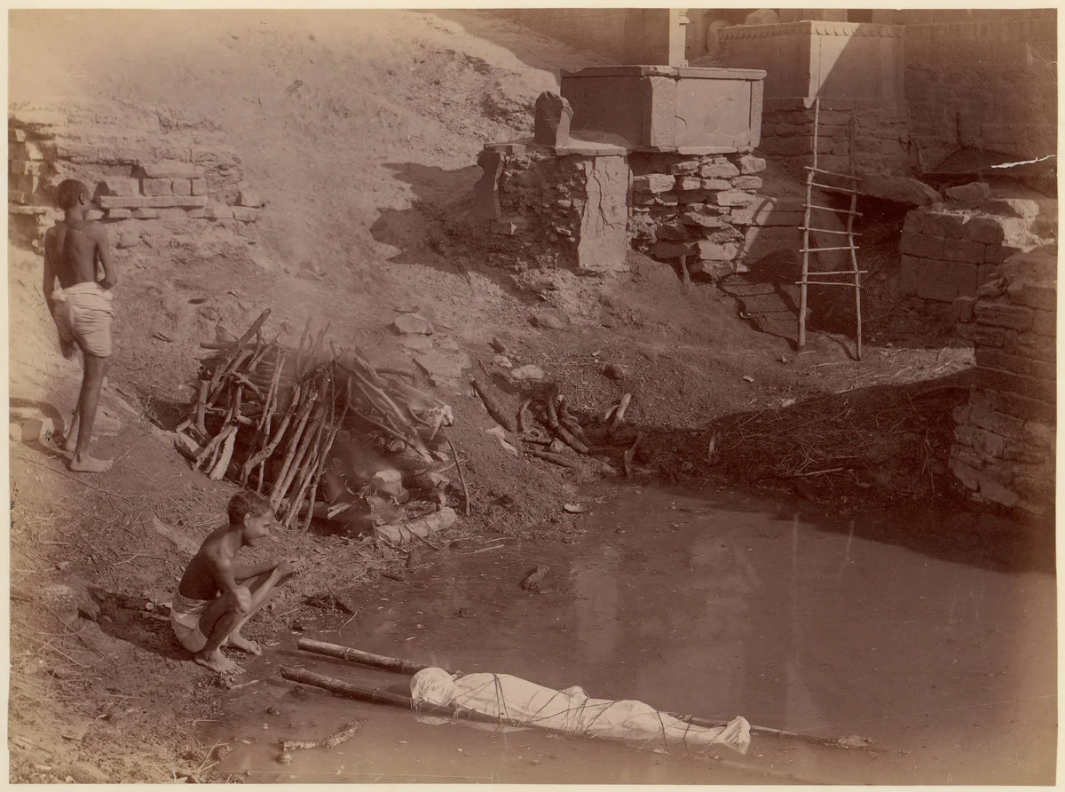 [Cremation Ground at Manikarnika Ghat, Varanasi, India] by Lawrie & Co., G.W., photograph, 1860-1879