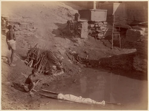 [Cremation Ground at Manikarnika Ghat, Varanasi, India] by Lawrie & Co., G.W., photograph, 1860-1879
