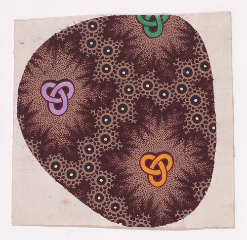 Textile Design with Trefoil Knots Framed by an Interlacing Honeycomb Pattern with Pearls by anonymous, drawing, 1840
