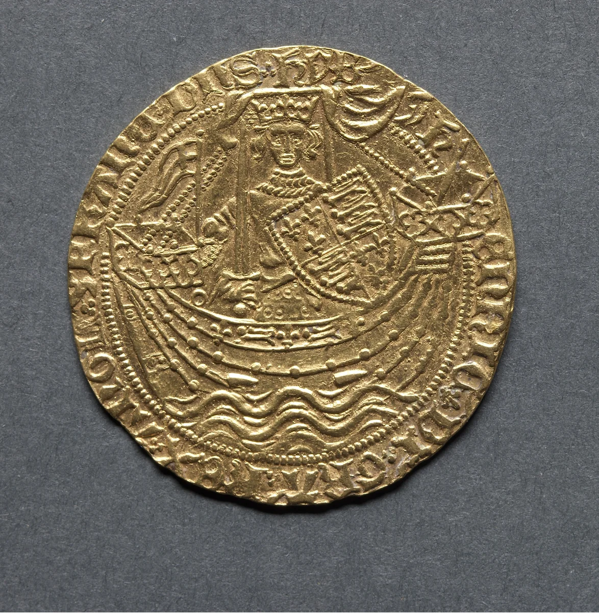 Noble: Henry VI in Ship with Shield of Arms (obverse) by Unknown, metalwork, 1422-1461