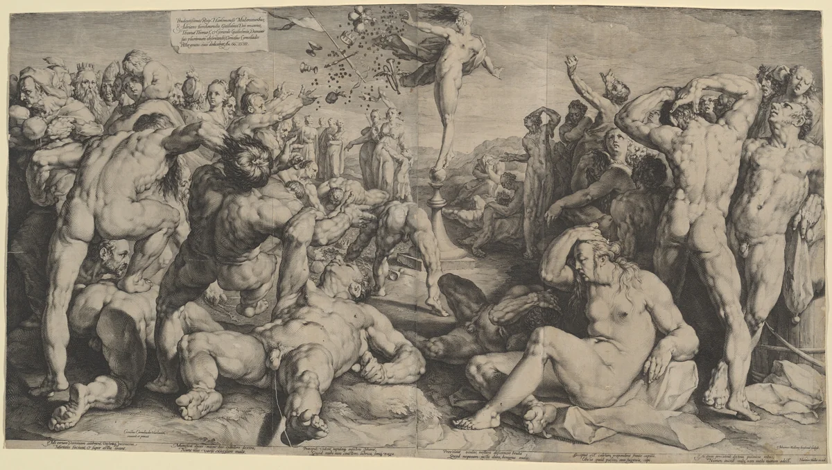 Fortune Distributing her Gifts by Jan Muller, print, 1590