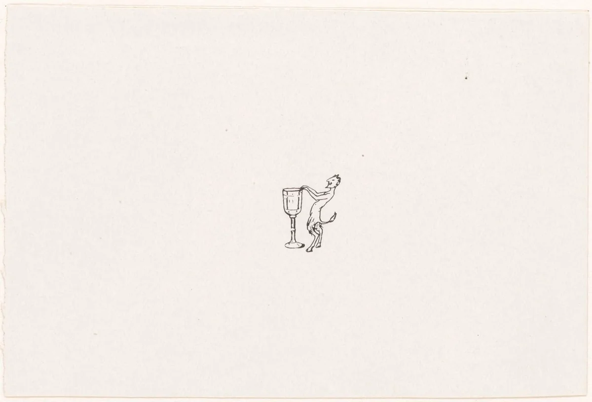 Sater bij een wijnglas by Julie de Graag, print, 1878-1924