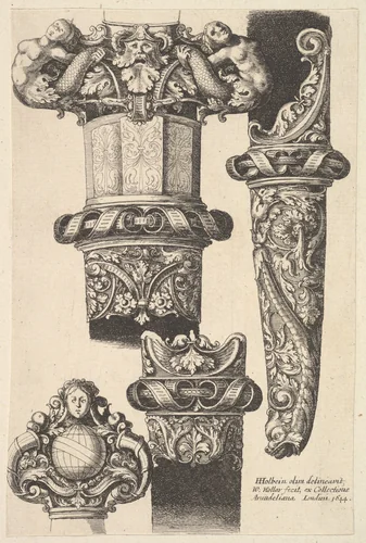 Daggars and scabbards by Wenceslaus Hollar, print, 1644