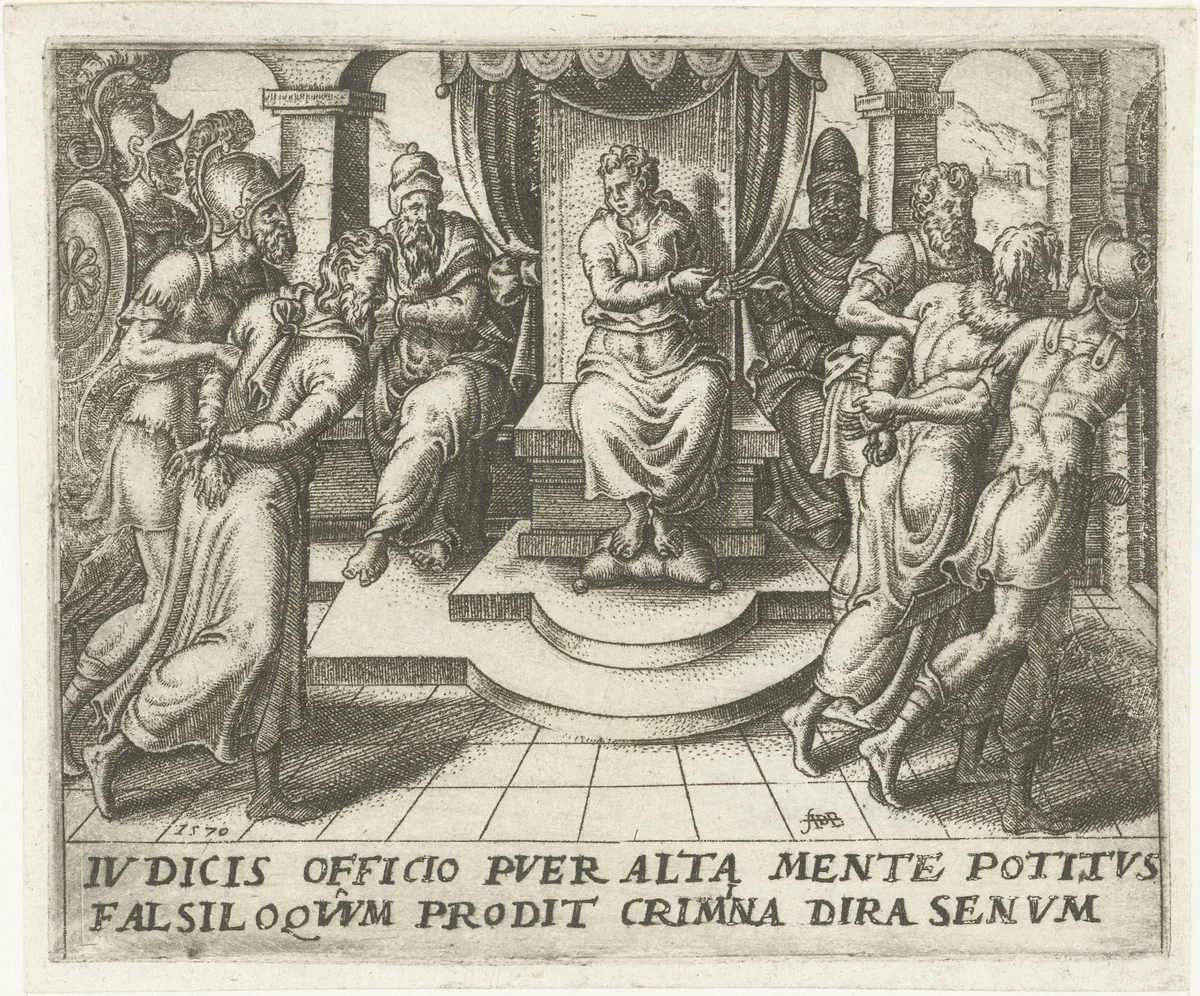 Daniël veroordeelt de ouderlingen by Unknown, print, 1570