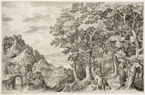 Samson Killing the Lion by Nicolaes de Bruyn, print, 1603