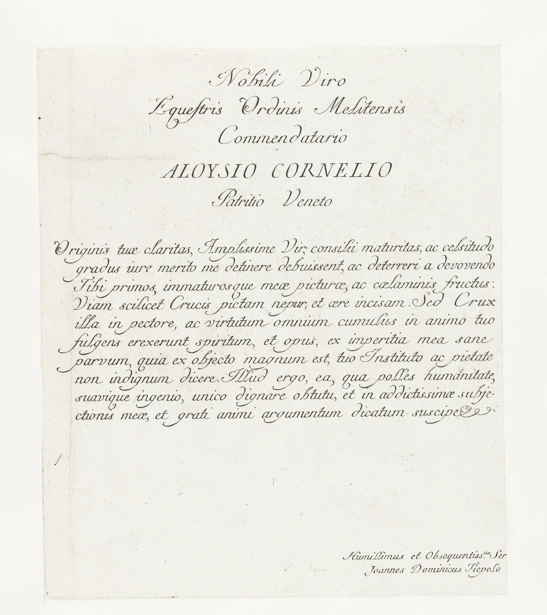 Tekst met opdracht aan Aloysio Cornelio by anonymous, print, 1747-1749