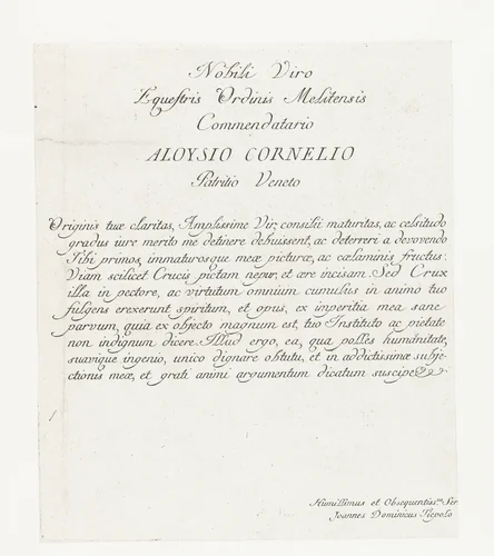 Tekst met opdracht aan Aloysio Cornelio by anonymous, print, 1747-1749