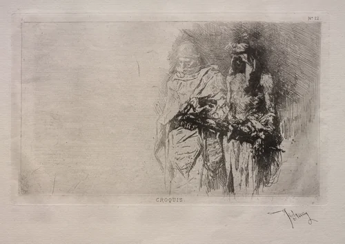 Sketch (Two Arabian Figures) by Mariano Fortuny, print, 1860-1870
