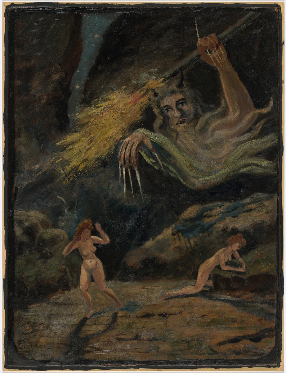 The Demon of the Rocks by Louis Michel Eilshemius, drawing, 1901