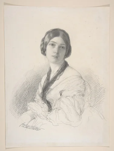 Portrait of Baroness Gudin, née Margareth Louis Hay by Franz Xaver Winterhalter, drawing, 1842