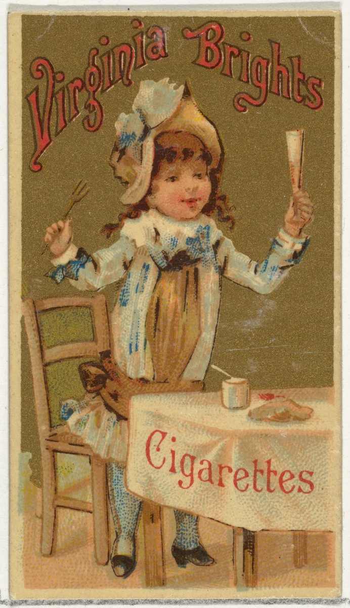 From the Girls and Children series (N64) promoting Virginia Brights Cigarettes for Allen & Ginter brand tobacco products by Allen & Ginter, print, 1886