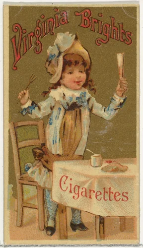 From the Girls and Children series (N64) promoting Virginia Brights Cigarettes for Allen & Ginter brand tobacco products by Allen & Ginter, print, 1886