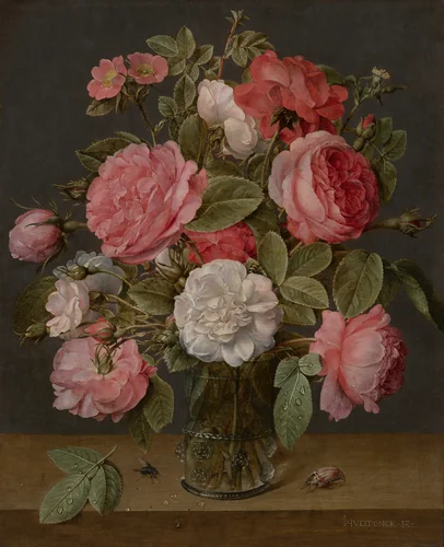 Roses in a Glass Vase by Jacob van Hulsdonck, painting, 1640