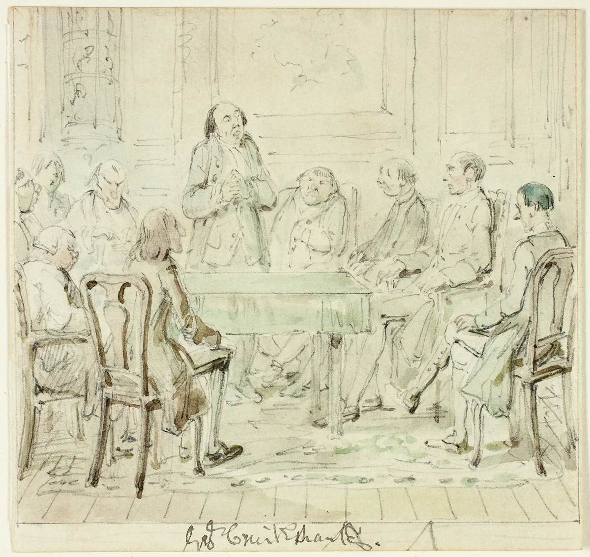 The Assembly of the Gifted: Mr.Bullock Addresses His Friends by George Cruikshank, painting, 1843