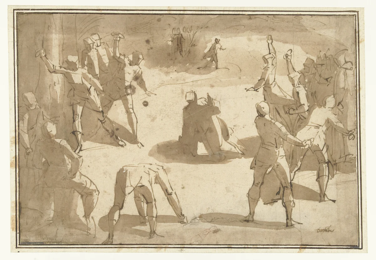 Steniging van Stefanus by Unknown, drawing, 1554-1627