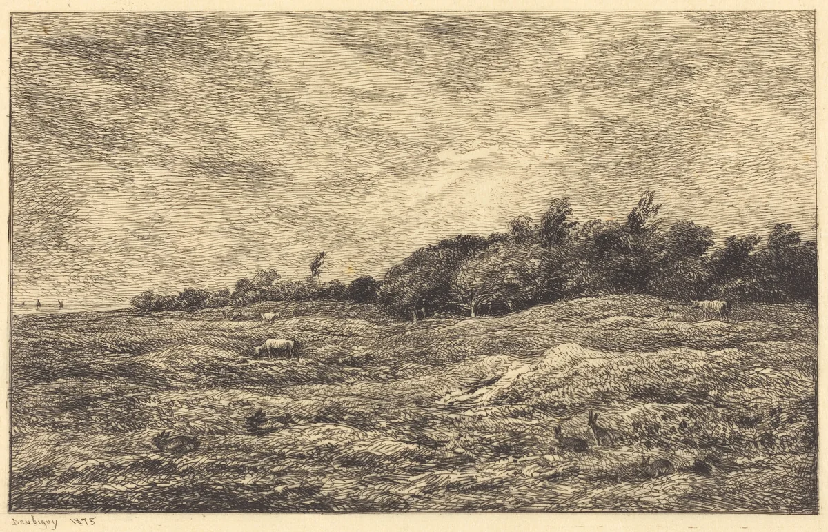 The Meadow at Grave, near Villerville (Le Pre des Graves, a Villerville) by Charles-François Daubigny, print, 1875