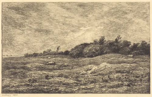 The Meadow at Grave, near Villerville (Le Pre des Graves, a Villerville) by Charles-François Daubigny, print, 1875