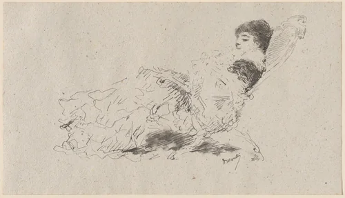 The Artist's Daughter Eleonora Reclining on a Chaise-Longue by Domenico Morelli, drawing, 1879