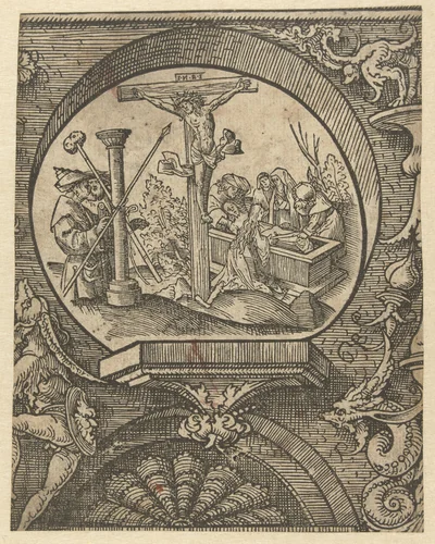 De kruisiging en de graflegging van Christus by Jacob Cornelisz van Oostsanen, print, 1520