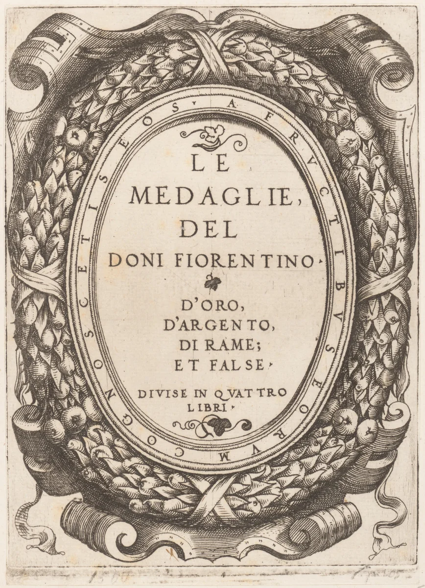Title plate: Le Medaglie del Doni Fiorentino by Enea Vico, print, 1543-1553