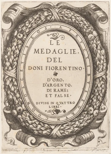 Title plate: Le Medaglie del Doni Fiorentino by Enea Vico, print, 1543-1553